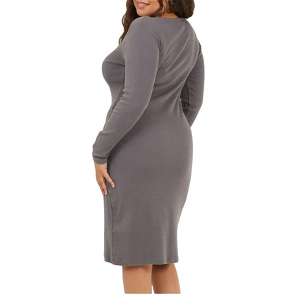 Slate - Back - Brave Soul Womens-Ladies Notch Neck Midi Dress