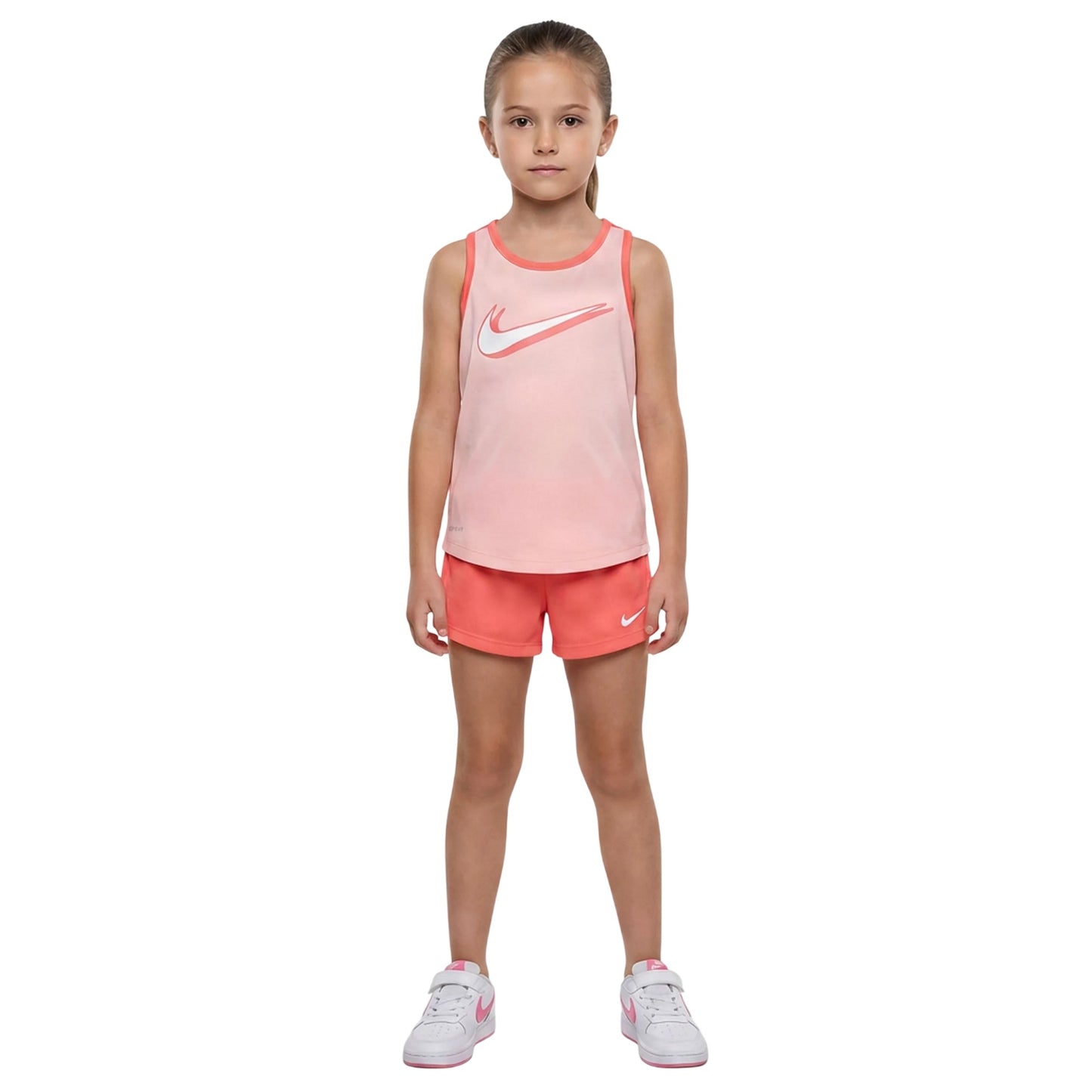 Coral - Pack Shot - Nike Girls Mesh Sleeveless Top & Shorts Set