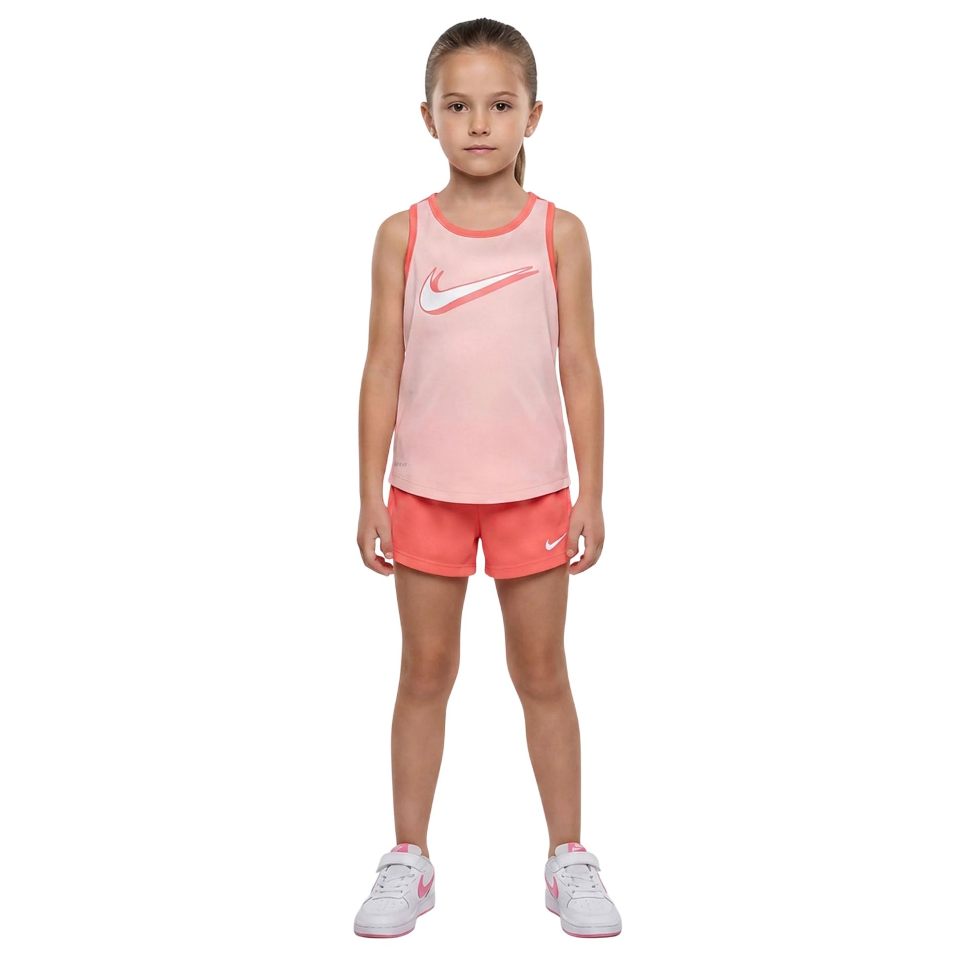 Coral - Pack Shot - Nike Girls Mesh Sleeveless Top & Shorts Set