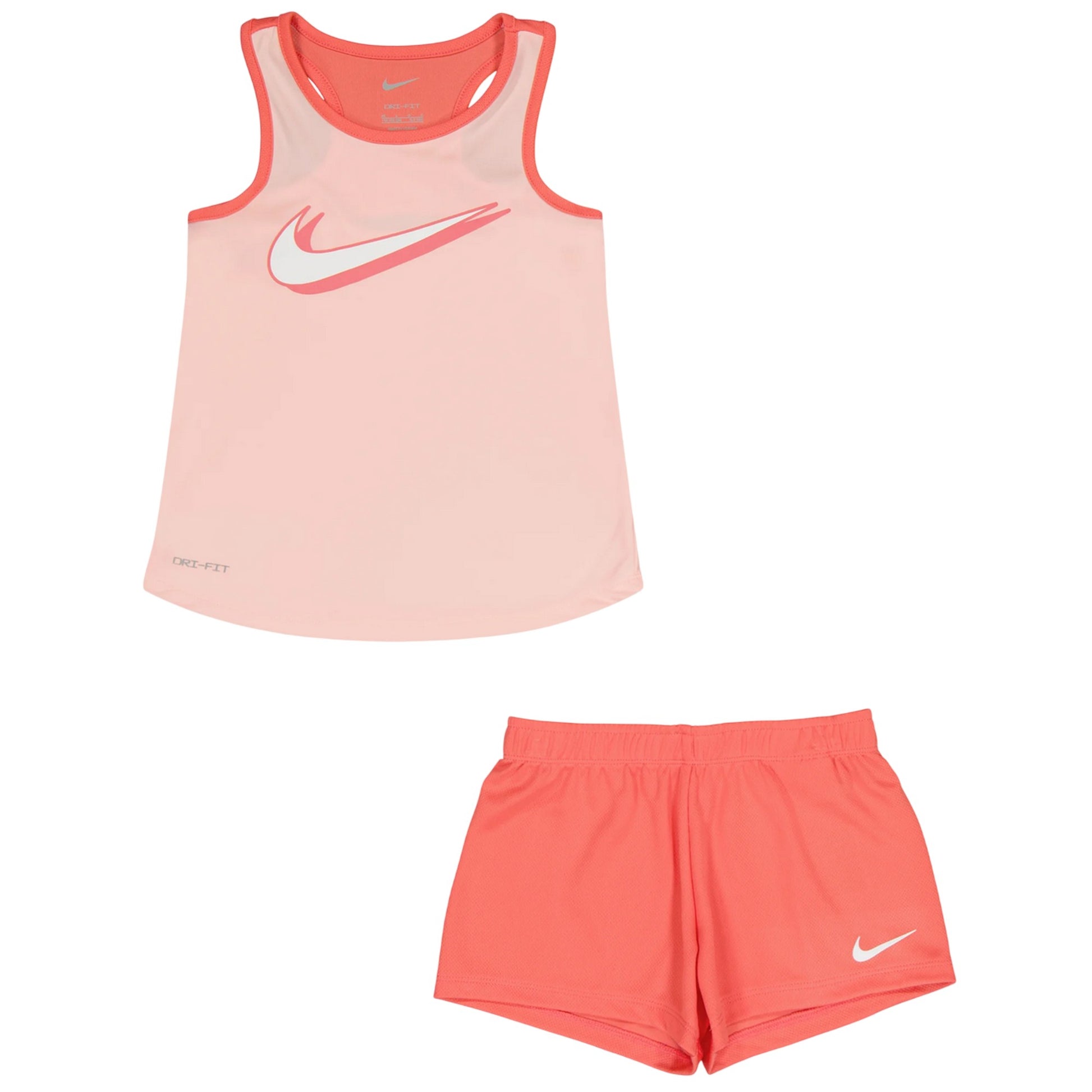 Coral - Front - Nike Girls Mesh Sleeveless Top & Shorts Set