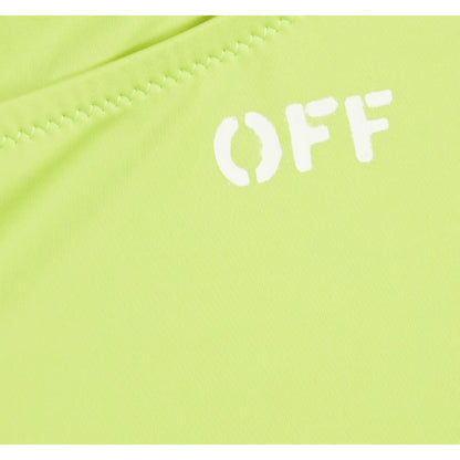 Flo Yellow - Side - Off White Womens-Ladies Logo High Rise Two-Piece Swimsuit Set