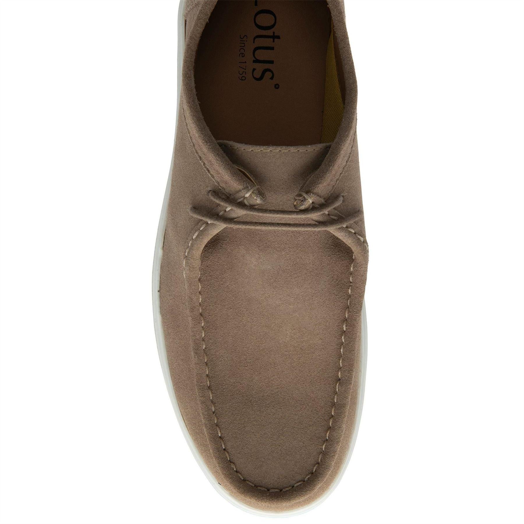 Stone - Lifestyle - Lotus Shoes Mens Declan Suede Flat Moccasins