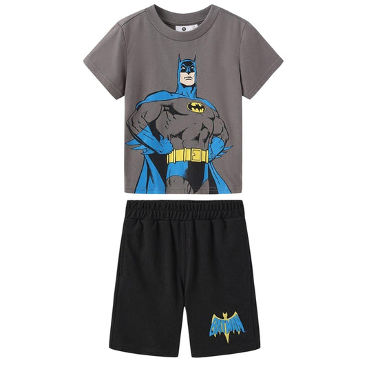 Black-Yellow - Front - Batman Childrens-Kids T-Shirt & Shorts Set