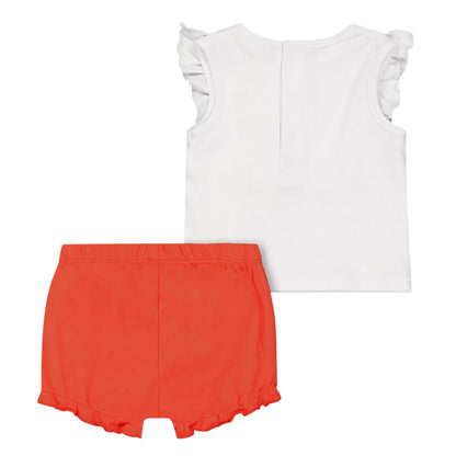 White-Orange - Back - Carrement Beau Baby Girls Jolie Nature Top & Shorts Set
