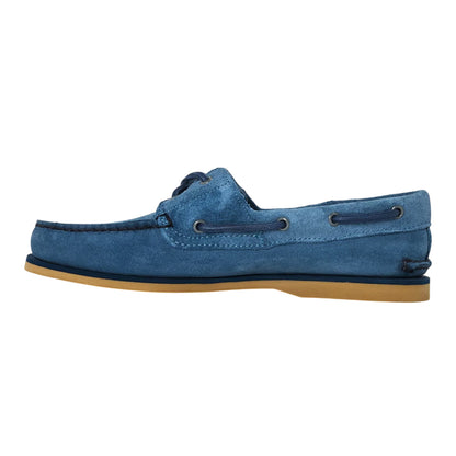 Medium Blue - Back - Timberland Mens Classic Textured Suede Lace Up Boat Shoes