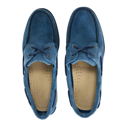 Medium Blue - Side - Timberland Mens Classic Textured Suede Lace Up Boat Shoes