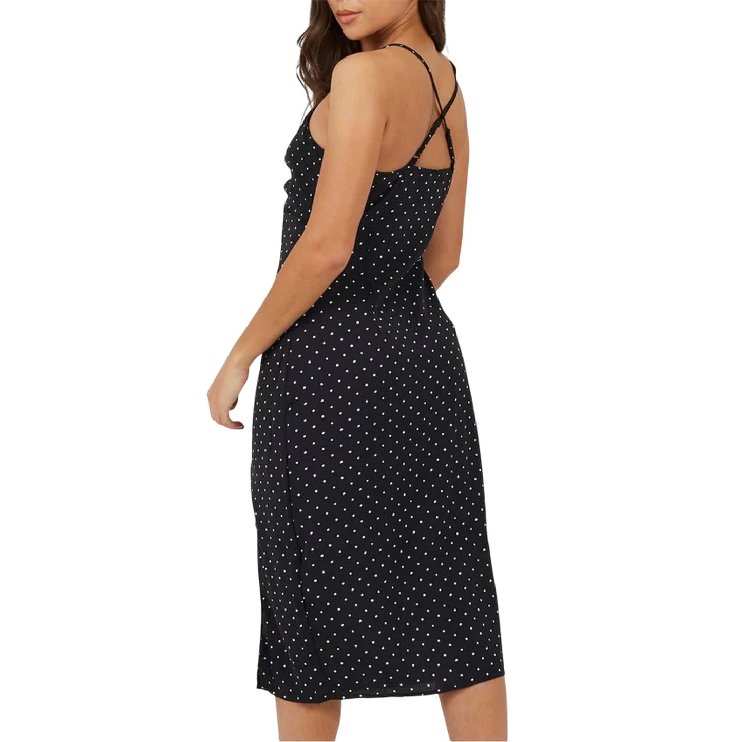 Black-White - Back - Brave Soul Womens-Ladies Polka Dot Midi Dress