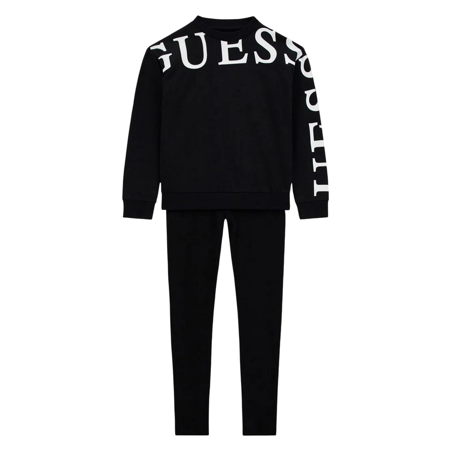 Black - Front - Guess Childrens-Kids Lettering Top And Leggings Set