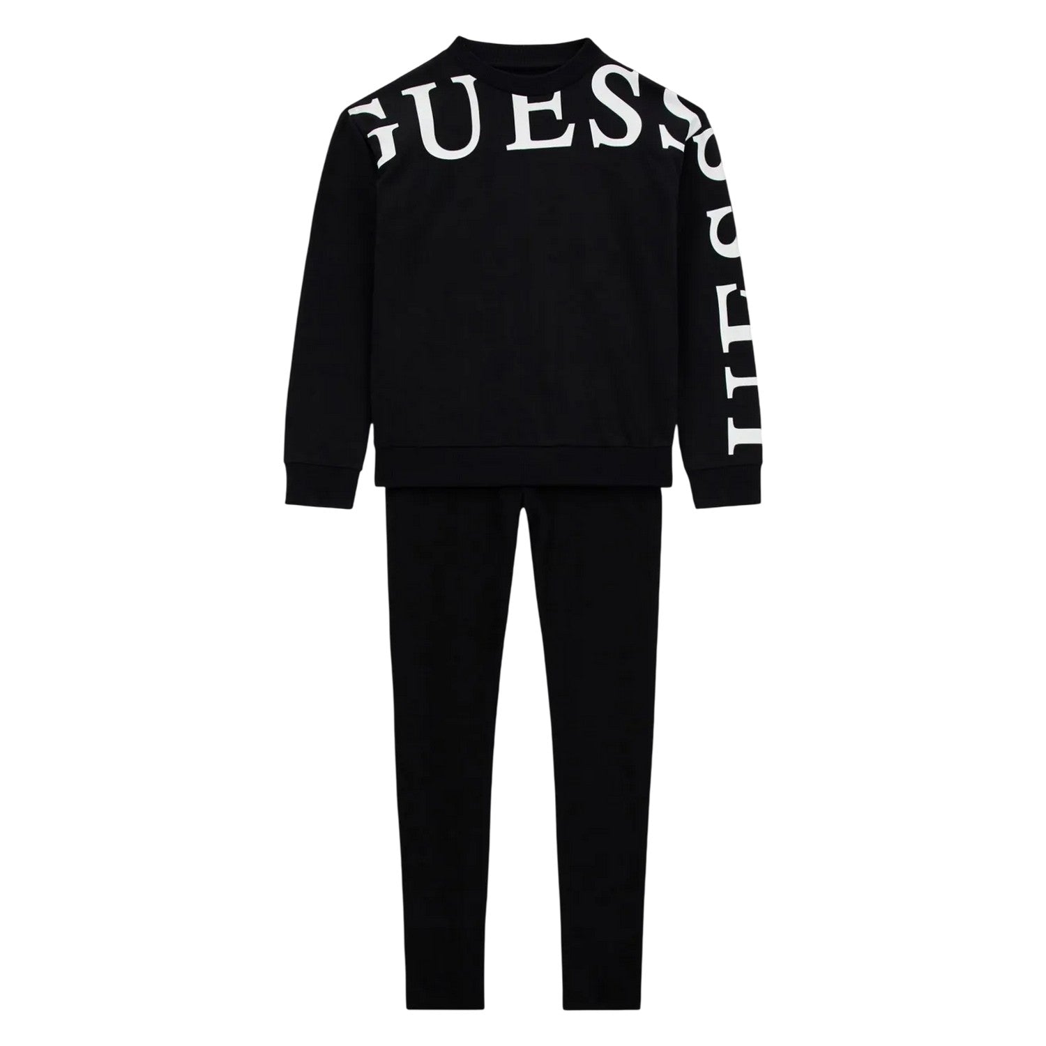 Black - Front - Guess Childrens-Kids Lettering Top And Leggings Set