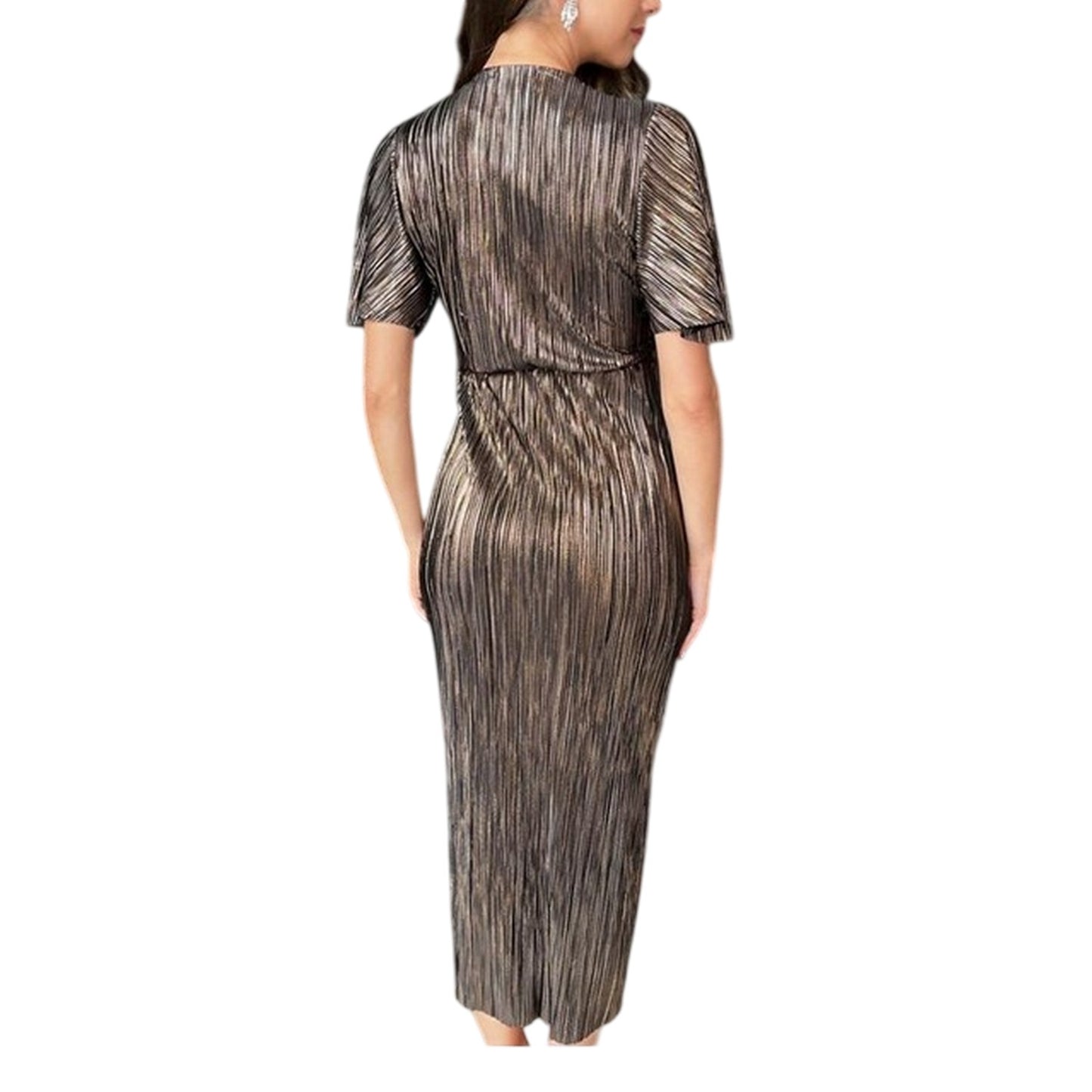 Bronze - Back - Ax Womens-Ladies Buckle Detail Party Wrap Dress