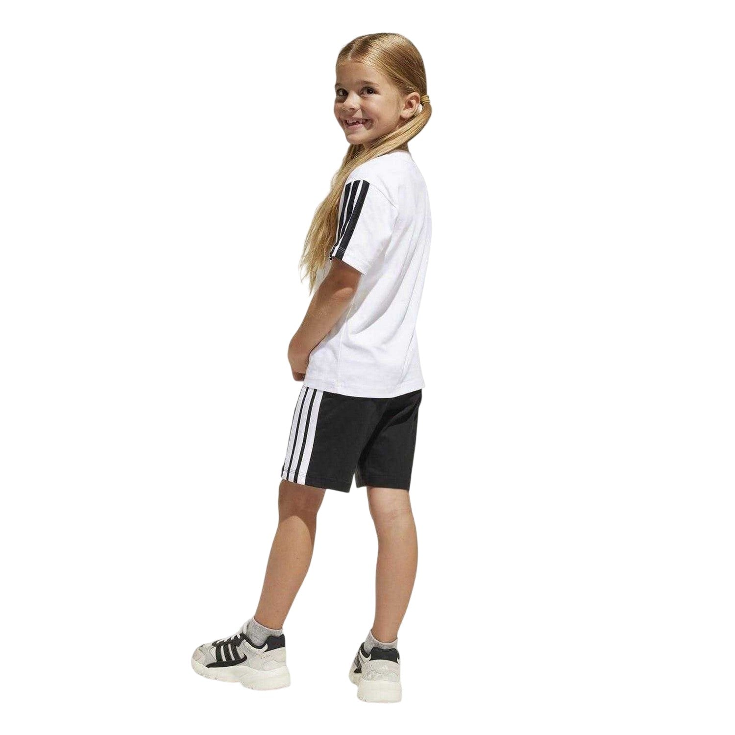 White-Black - Back - Adidas Childrens-Kids Essential T-Shirt & Shorts Set