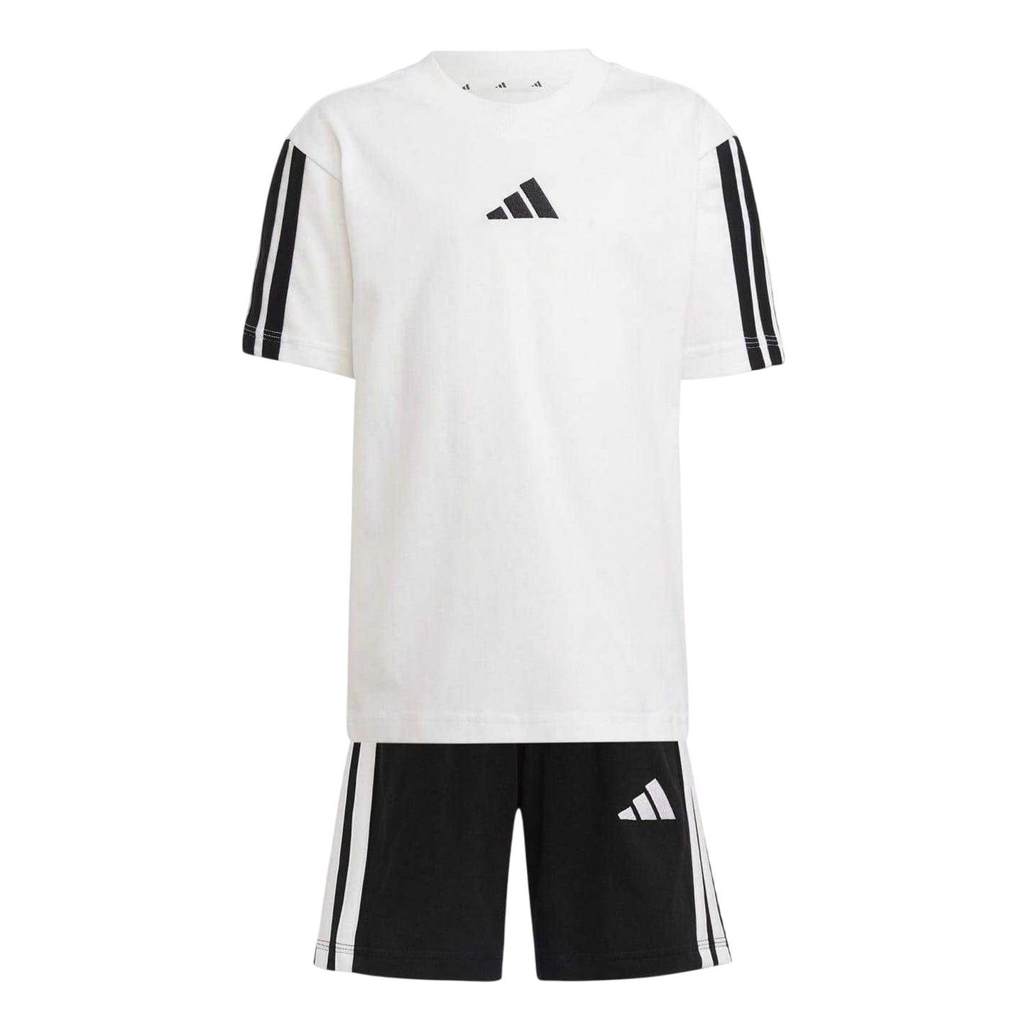 White-Black - Front - Adidas Childrens-Kids Essential T-Shirt & Shorts Set