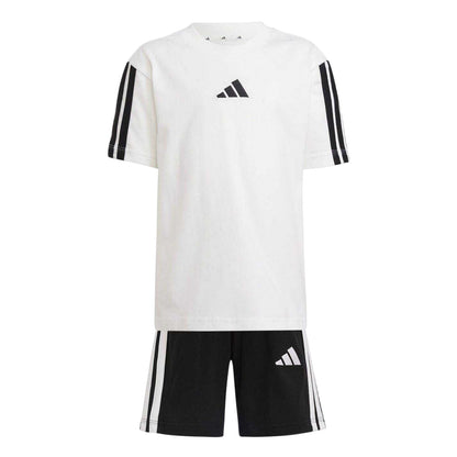 White-Black - Front - Adidas Childrens-Kids Essential T-Shirt & Shorts Set