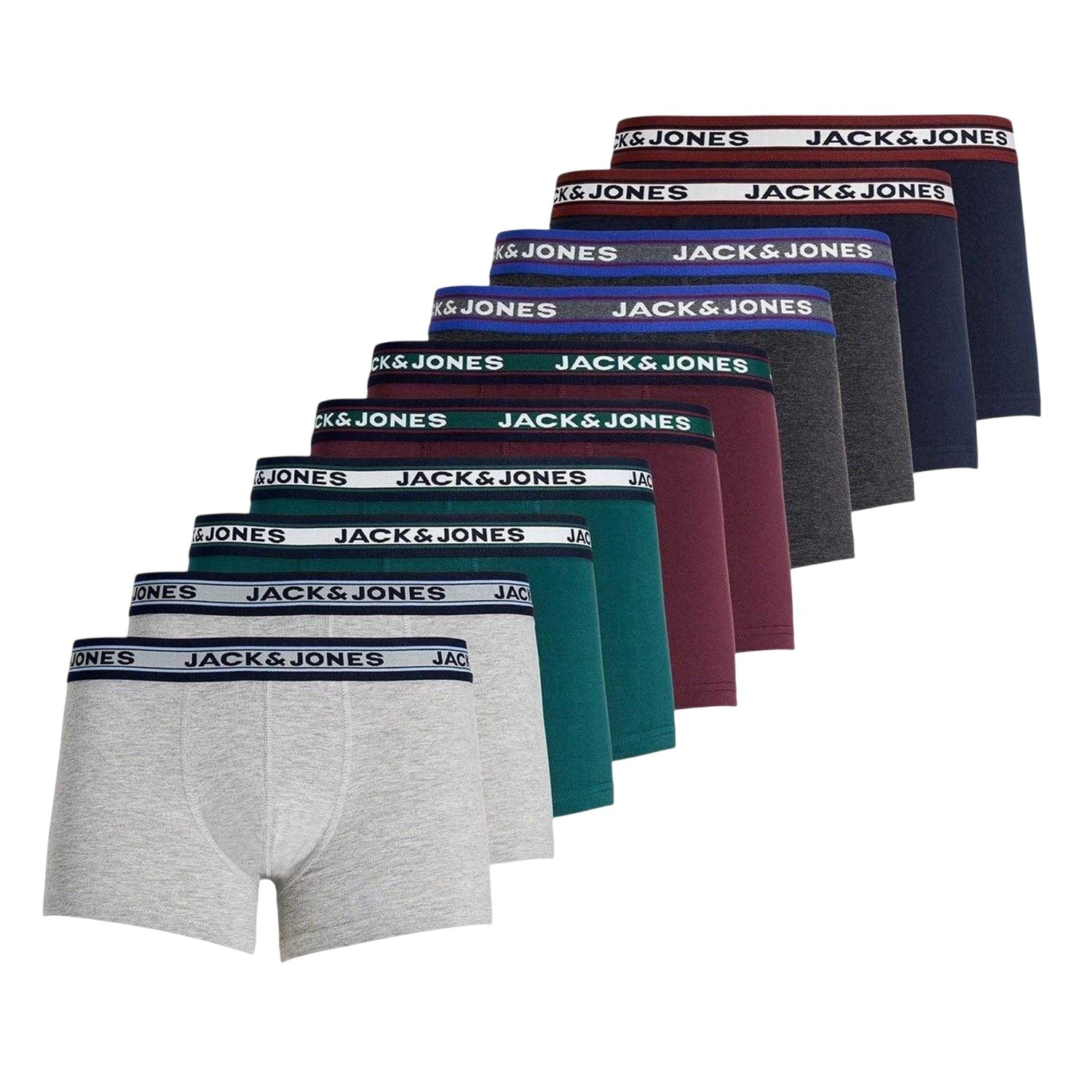 Multicoloured - Front - Jack And Jones Mens Cotton Blend Boxer Shorts (Pack of 10)