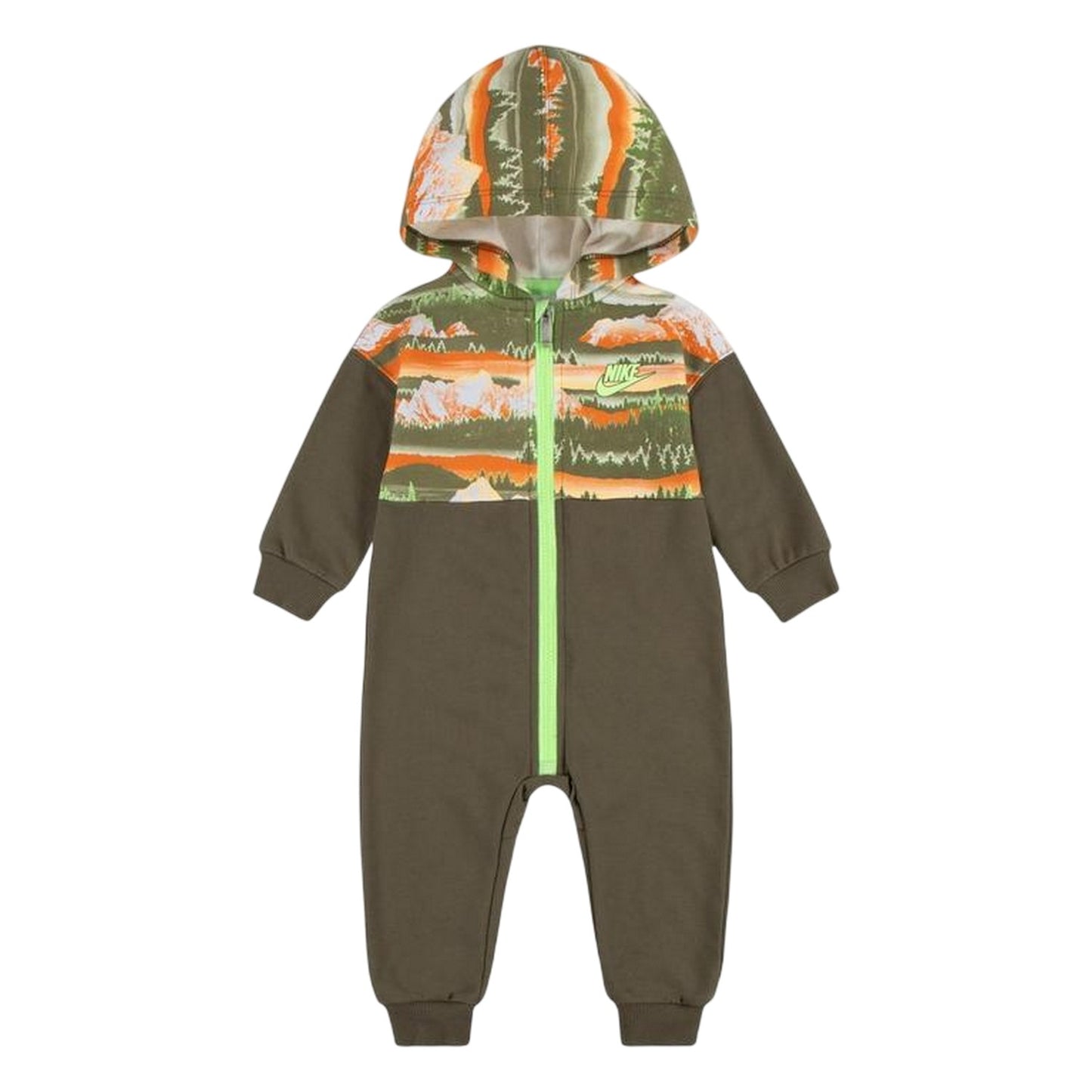 Olive - Front - Nike Baby Printed Hooded Babysuit