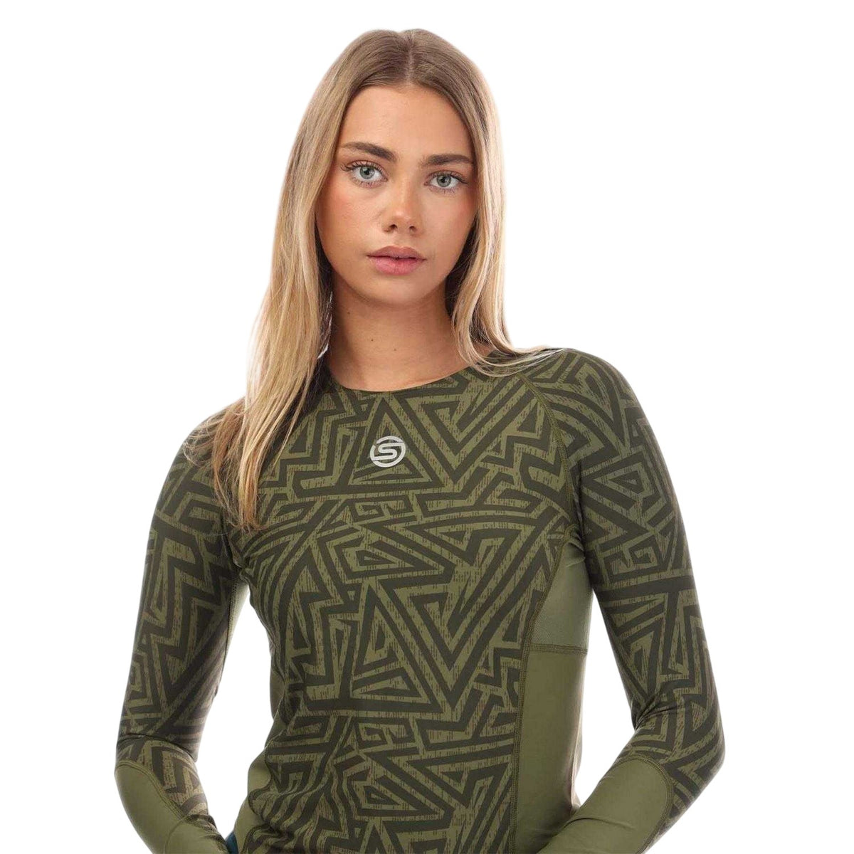 Khaki Green - Side - Skins Womens-Ladies Series-3 Nylon Long-Sleeved Top