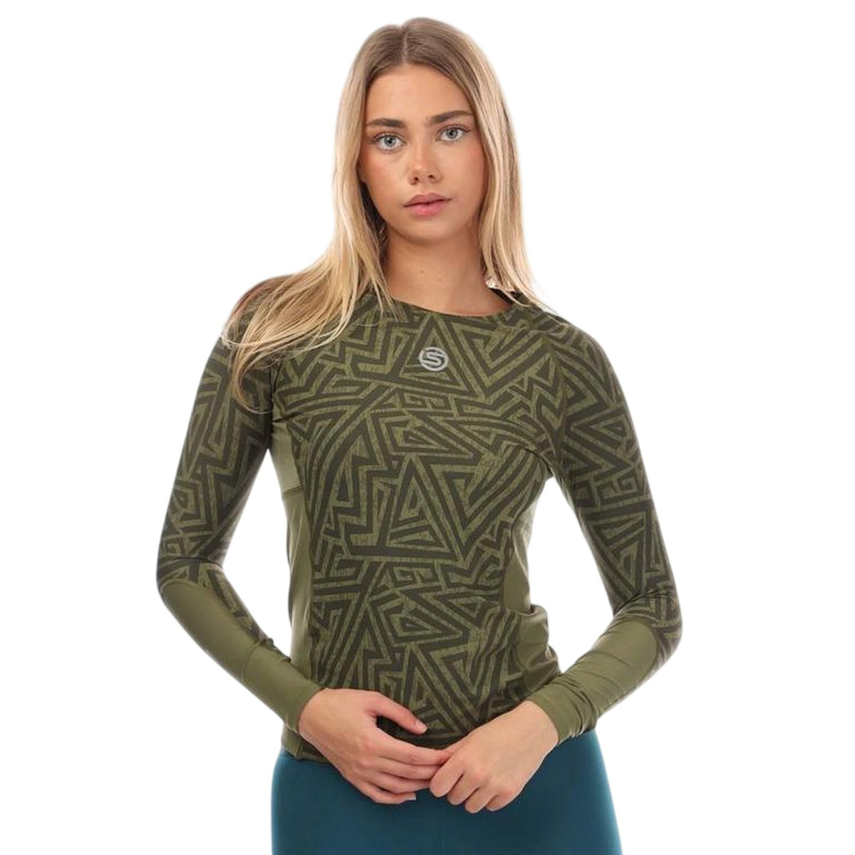 Khaki Green - Front - Skins Womens-Ladies Series-3 Nylon Long-Sleeved Top