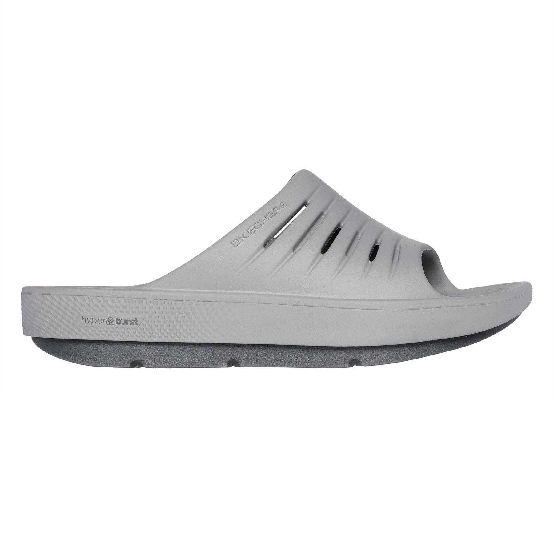 Grey - Side - Skechers Childrens-Kids Flat Sports Sandals