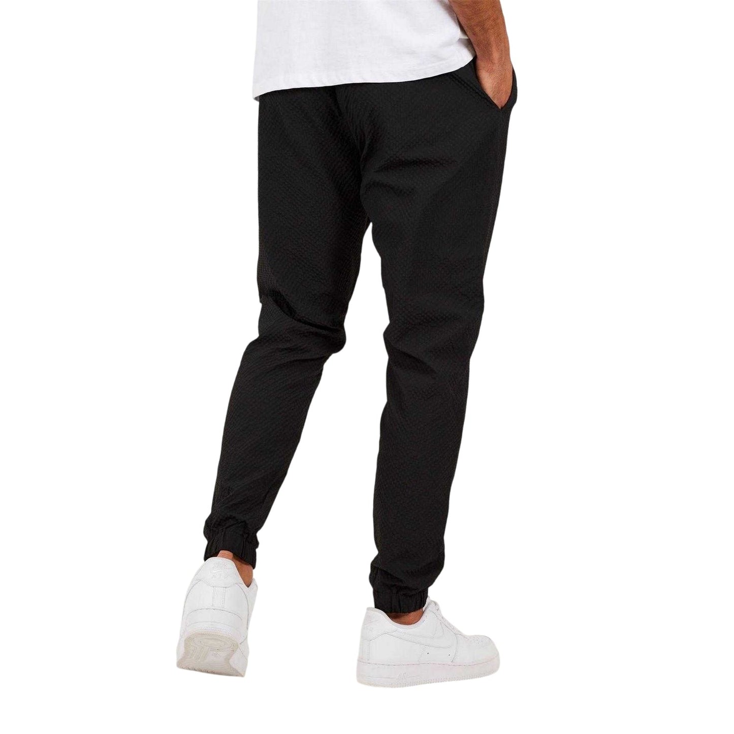 Black - Back - Brave Soul Mens Seersucker Cuffed Trousers