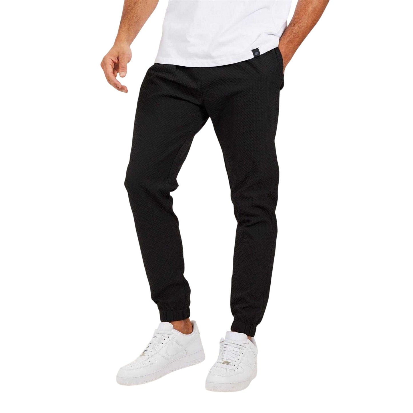 Black - Front - Brave Soul Mens Seersucker Cuffed Trousers