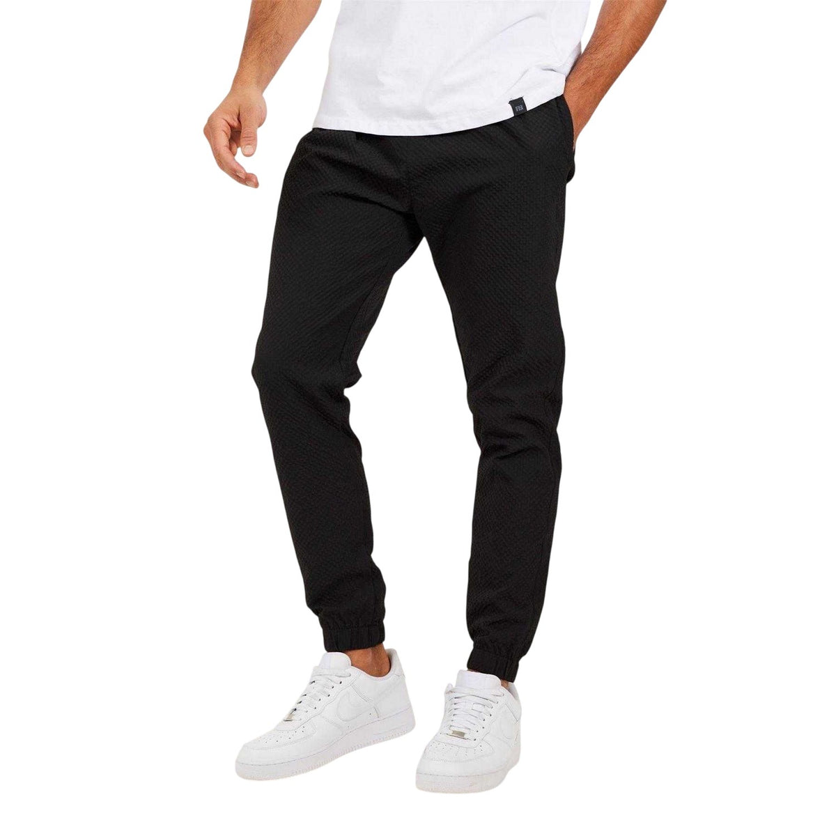 Black - Front - Brave Soul Mens Seersucker Cuffed Trousers
