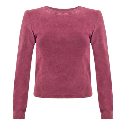 Burgundy - Front - I Saw It First Womens-Ladies Ribbed Long-Sleeved Top