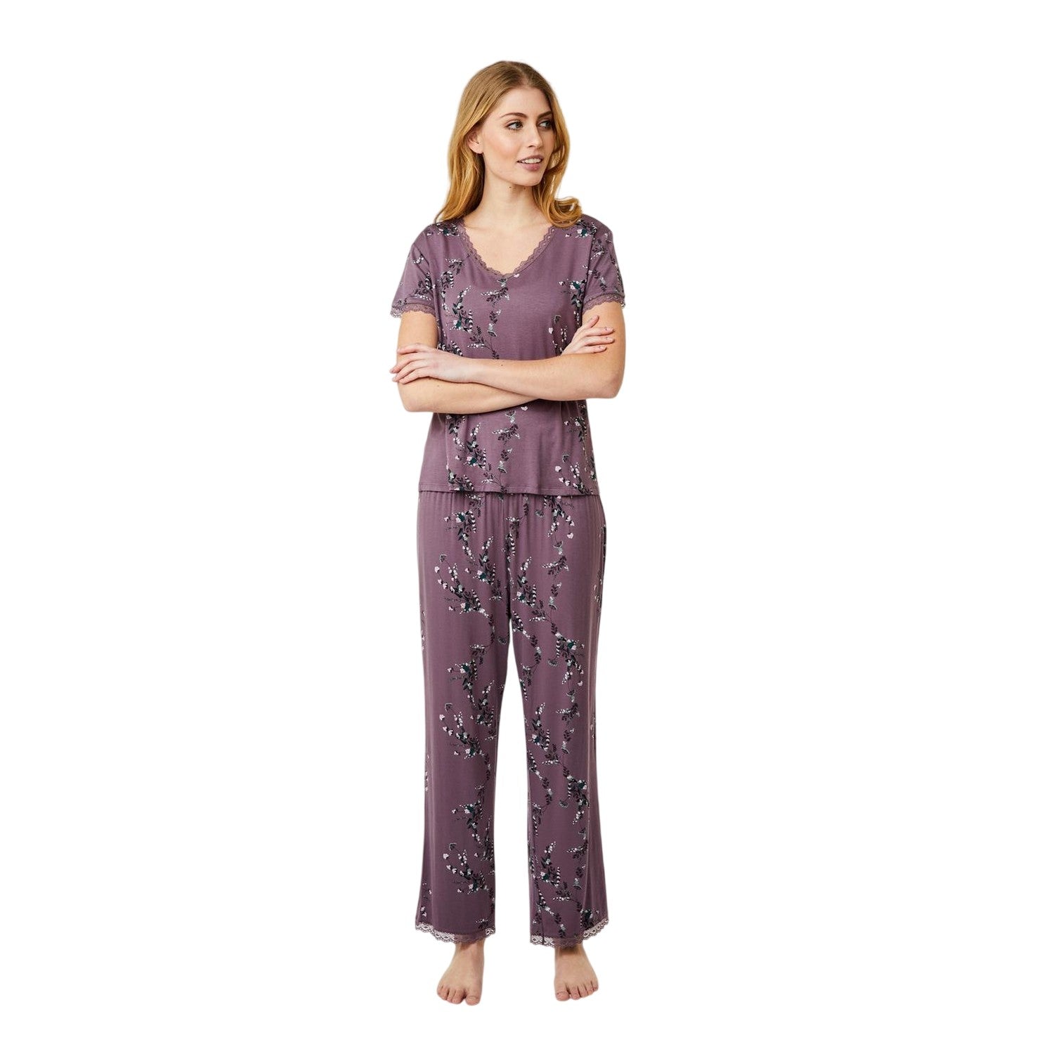 Purple - Side - CCDK Copenhagen Womens-Ladies Jordan Floral Lace Detail T-Shirt