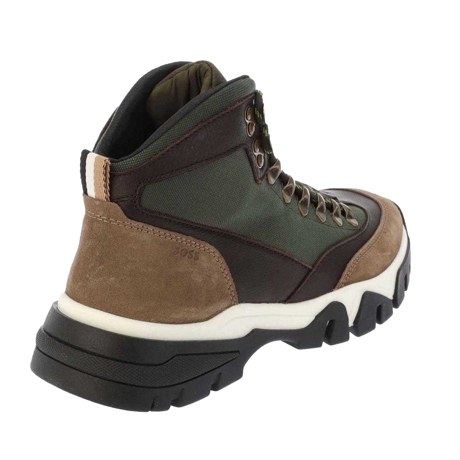 Green - Back - Boss Mens Panelled Material Mix Ankle Boots