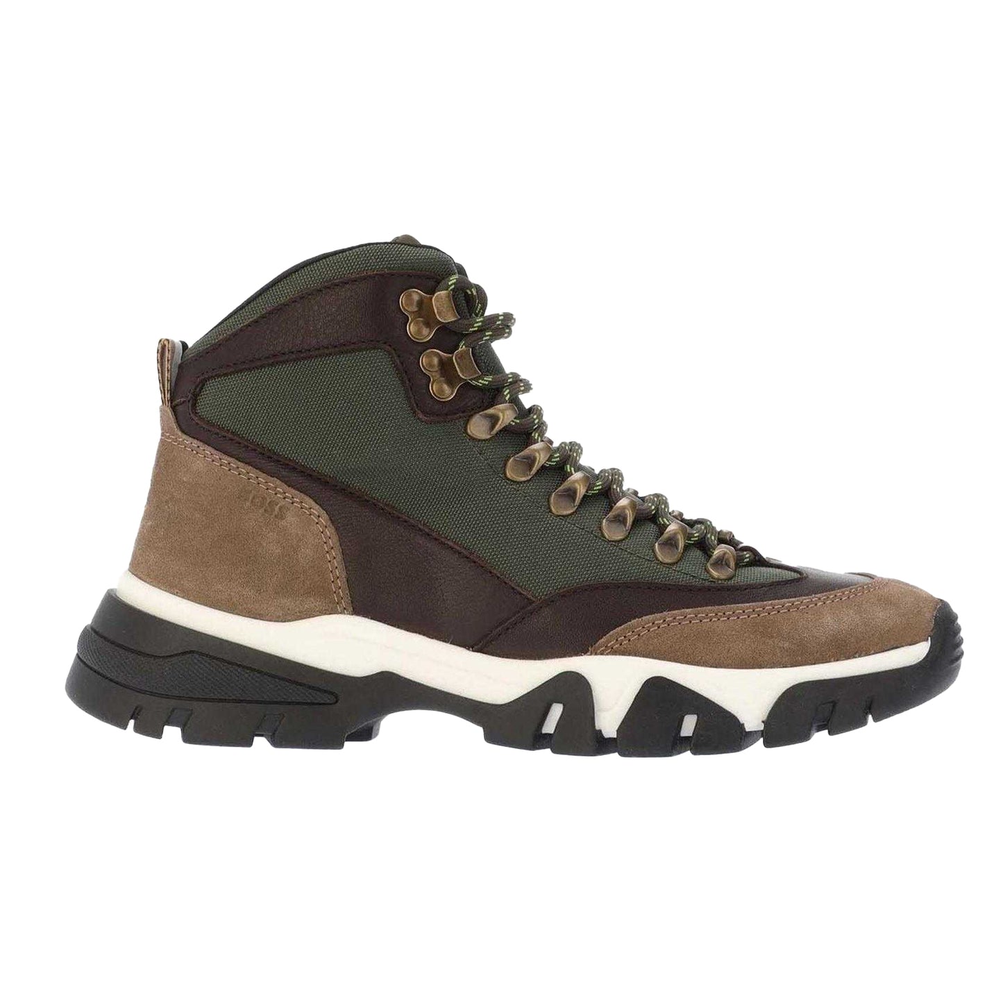 Green - Side - Boss Mens Panelled Material Mix Ankle Boots