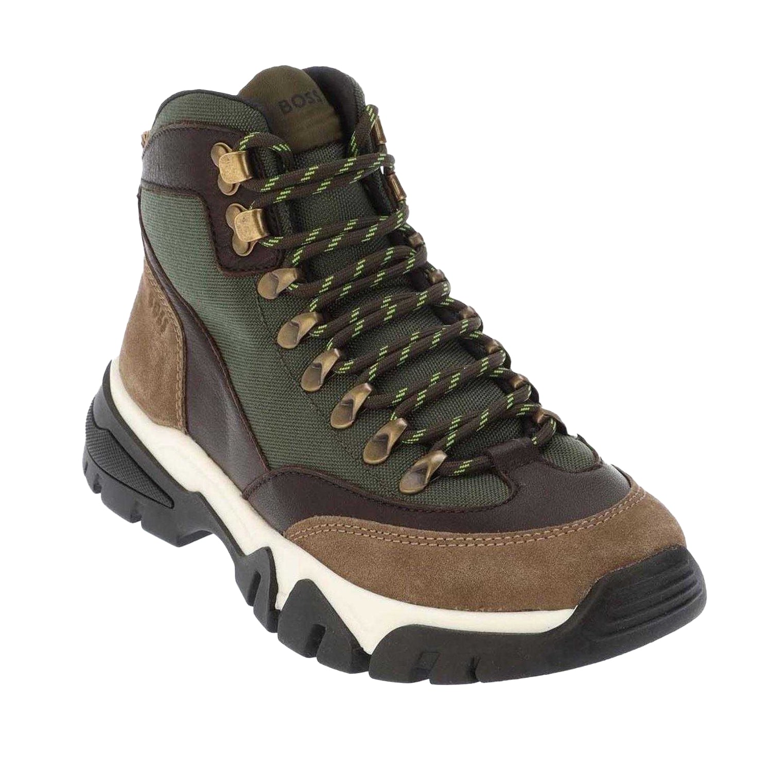 Green - Front - Boss Mens Panelled Material Mix Ankle Boots