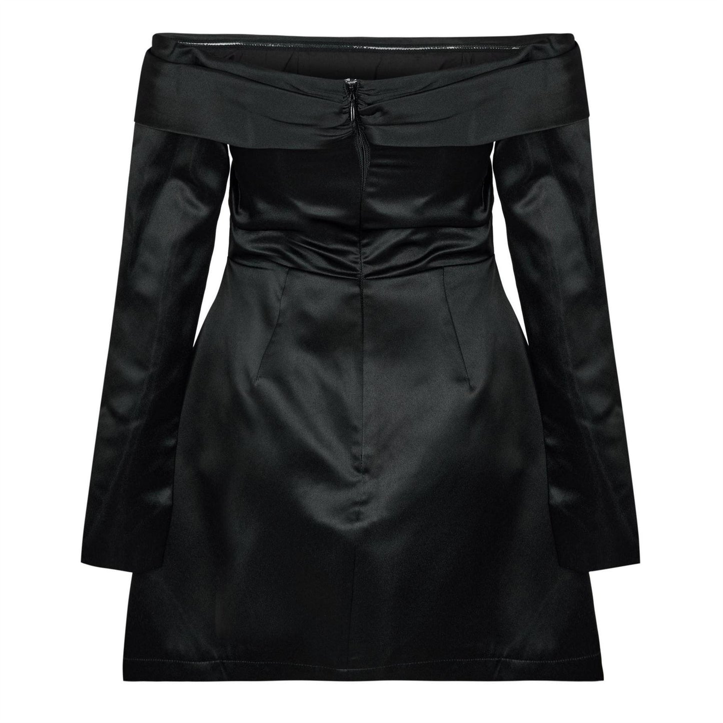 Black - Back - Odd Muse Womens-Ladies Satin Bardot Mini Dress