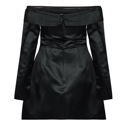 Black - Back - Odd Muse Womens-Ladies Satin Bardot Mini Dress