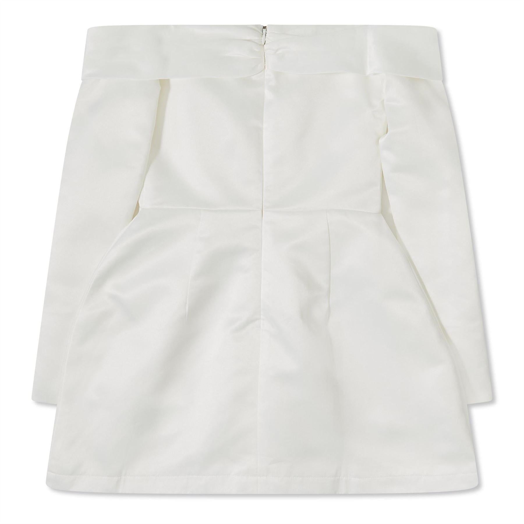 White - Back - Odd Muse Womens-Ladies Satin Bardot Mini Dress