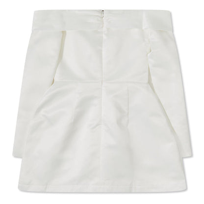 White - Back - Odd Muse Womens-Ladies Satin Bardot Mini Dress