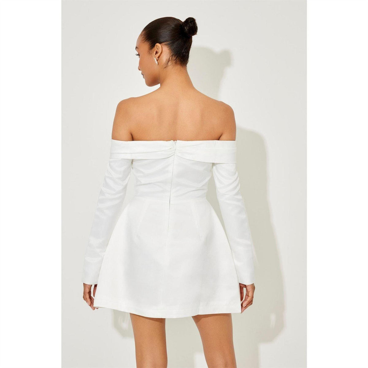 Off White - Side - Odd Muse Womens-Ladies Satin Bardot Mini Dress