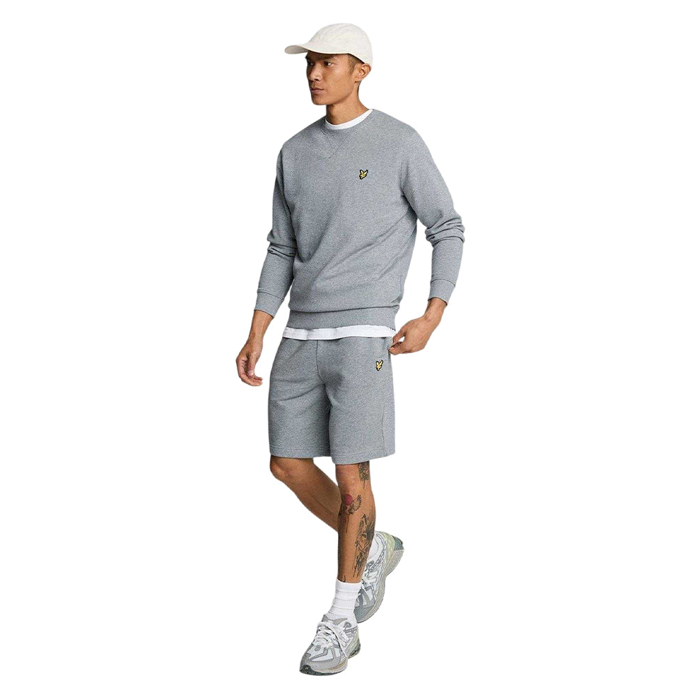 Grey - Side - Lyle & Scott Mens Fleece Embroidered Logo Shorts
