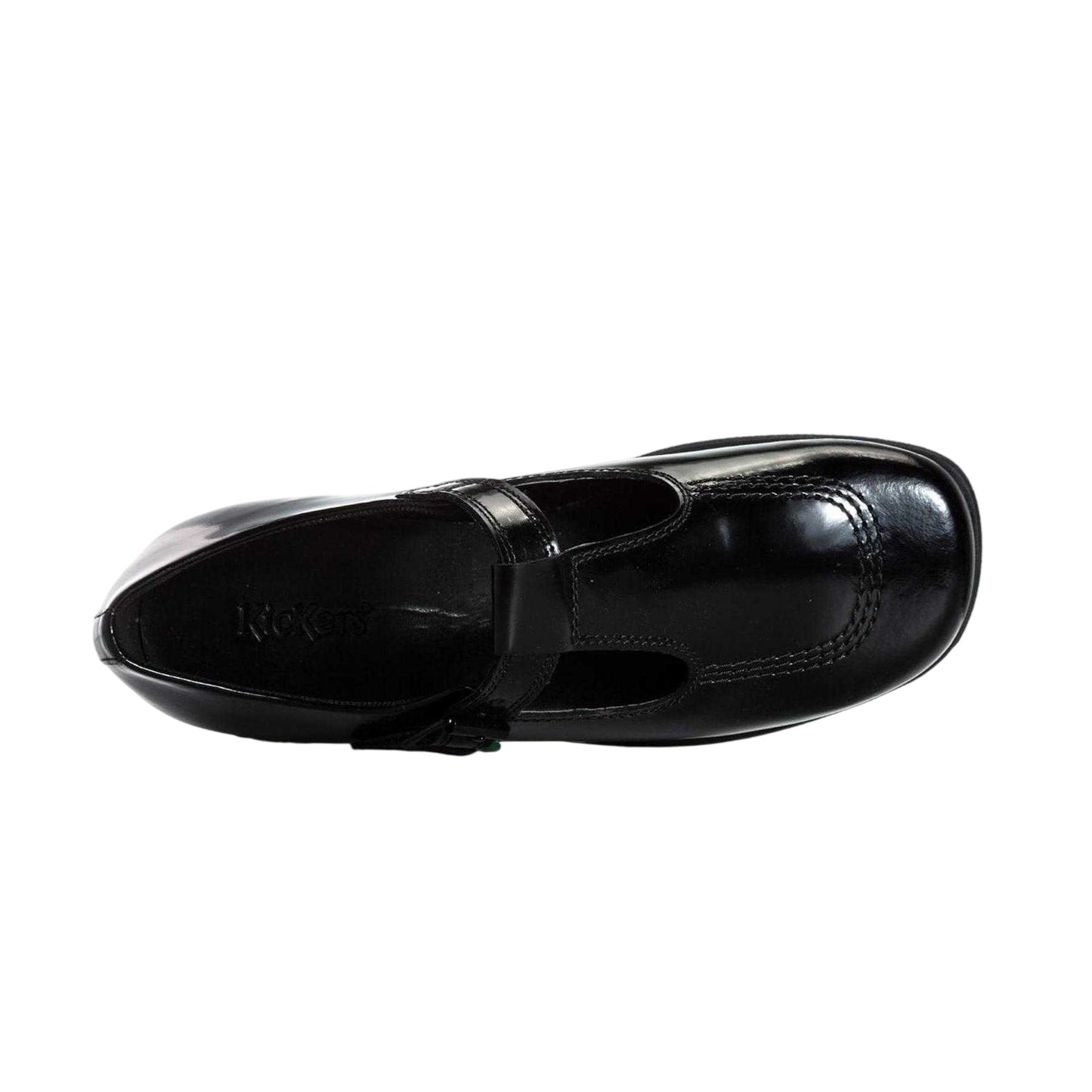 Black - Side - Kickers Girls Fragma Patent Leather T-Bar School Shoes