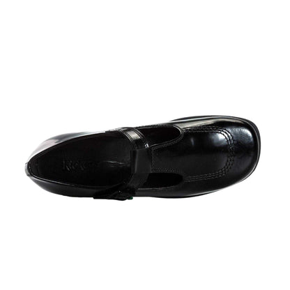 Black - Side - Kickers Girls Fragma Patent Leather T-Bar School Shoes
