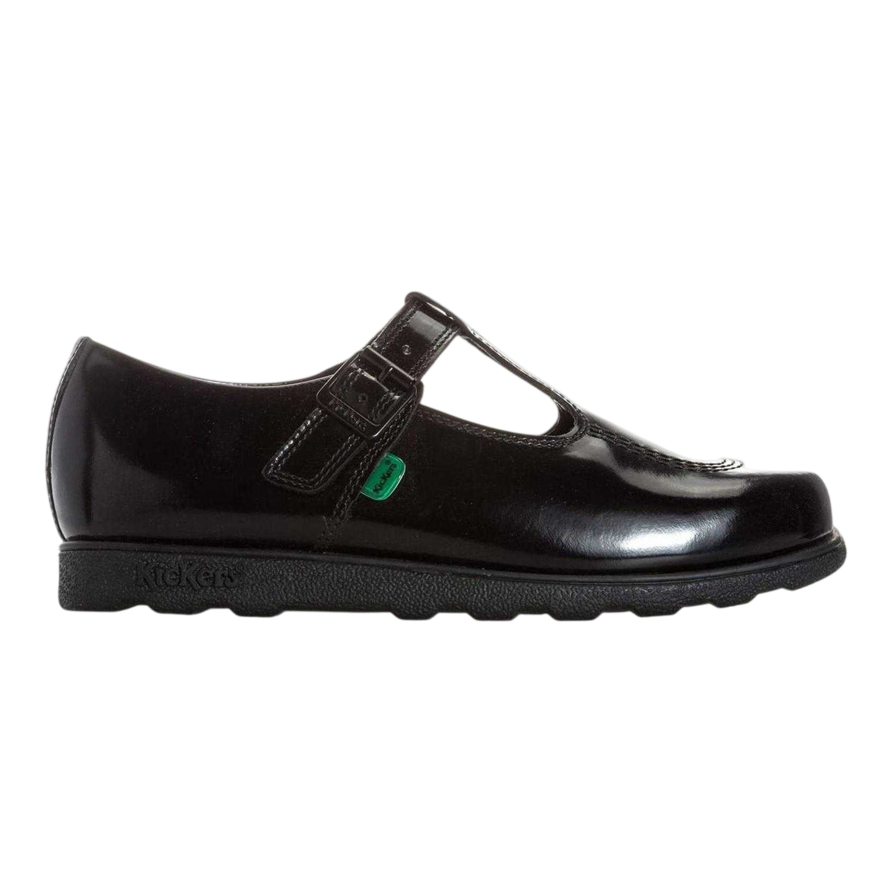 Black - Front - Kickers Girls Fragma Patent Leather T-Bar School Shoes