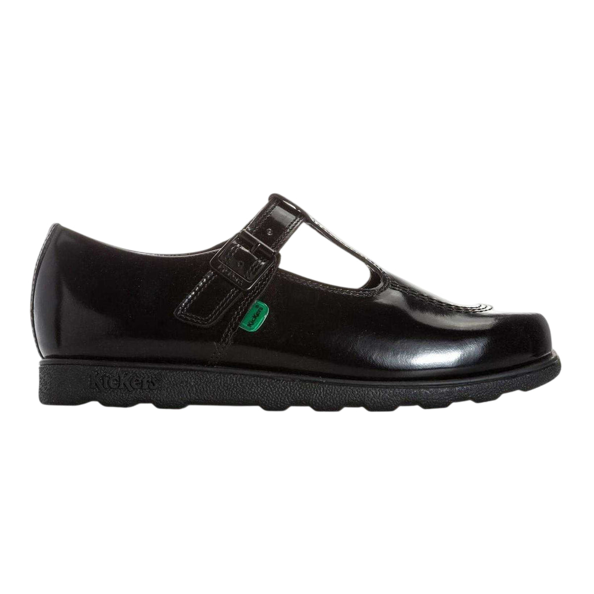 Black - Front - Kickers Girls Fragma Patent Leather T-Bar School Shoes