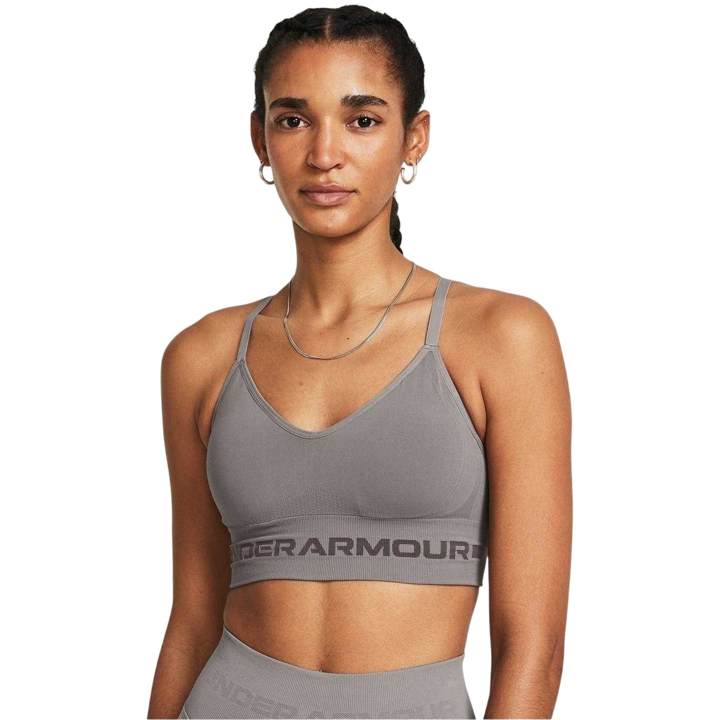 Pewter - Side - Under Armour Womens-Ladies Low Impact Sports Bra