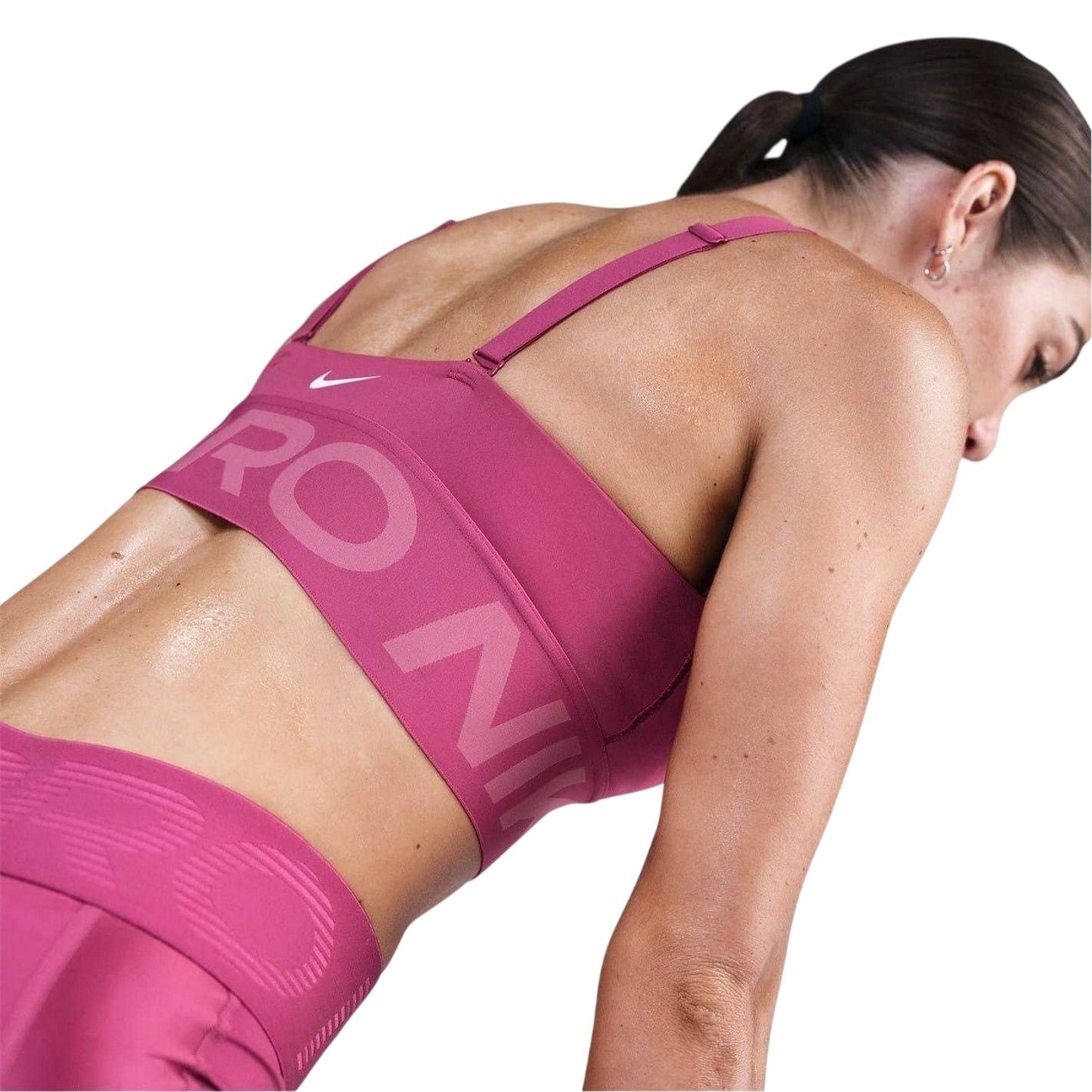 Beet Red - Side - Nike Womens-Ladies Pro Plunge Snug Fit Sports Bra