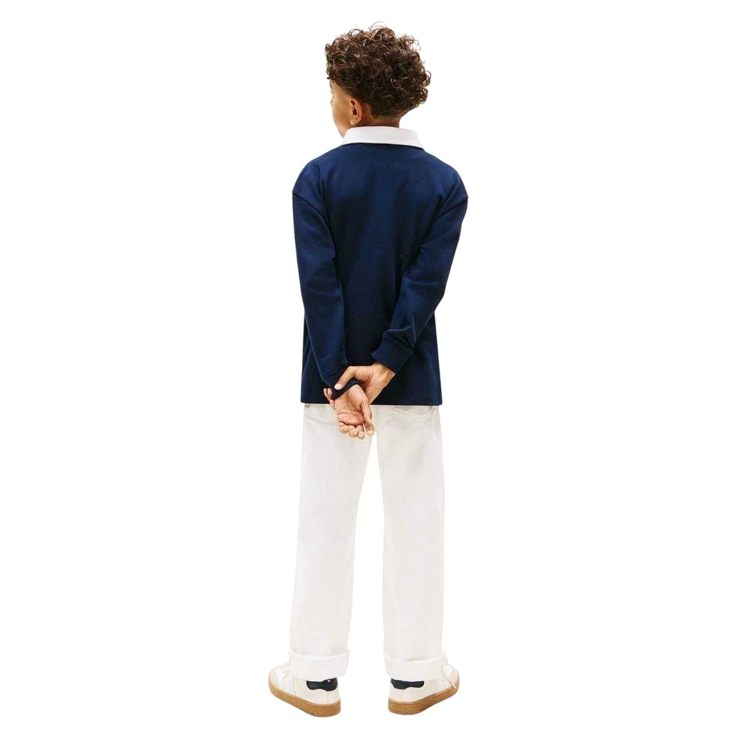 Night Navy - Back - Tommy Hilfiger Childrens-Kids Heritage Long-Sleeved Polo Shirt