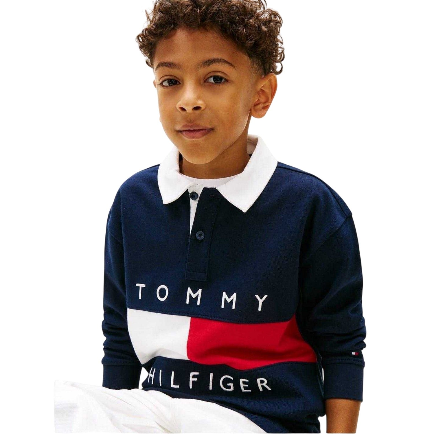 Night Navy - Side - Tommy Hilfiger Childrens-Kids Heritage Long-Sleeved Polo Shirt