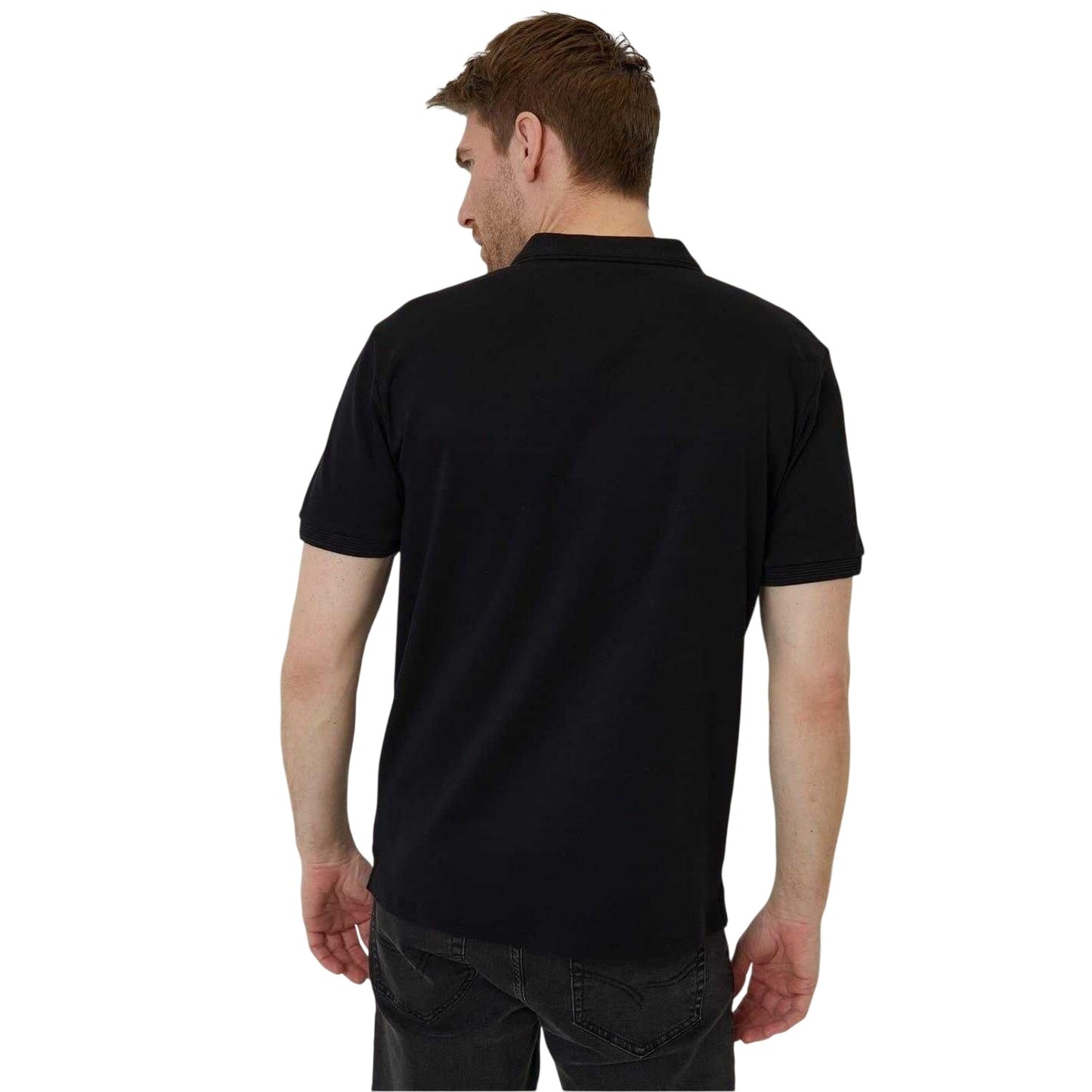 Black - Back - Threadbare Mens Regular Rolled Short Sleeves Polo Shirt