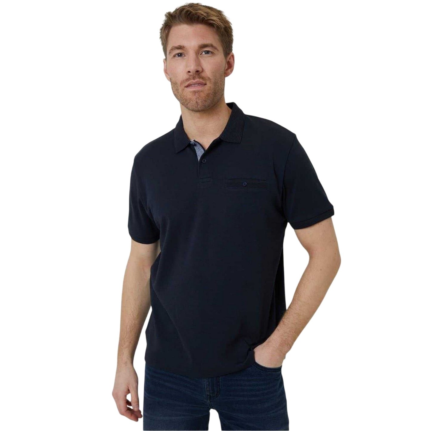 Navy - Front - Threadbare Mens Regular Rolled Short Sleeves Polo Shirt