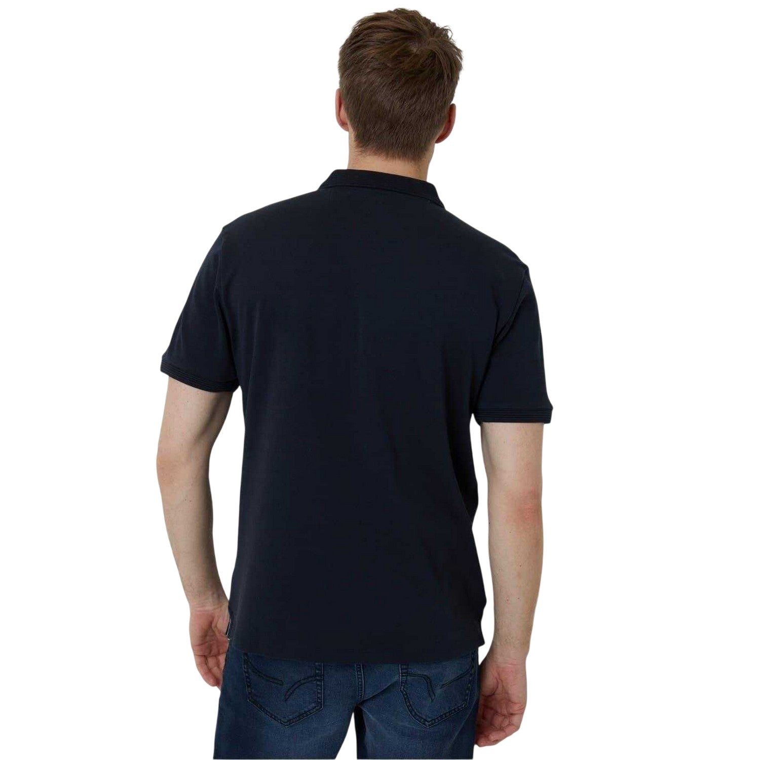 Navy - Back - Threadbare Mens Regular Rolled Short Sleeves Polo Shirt