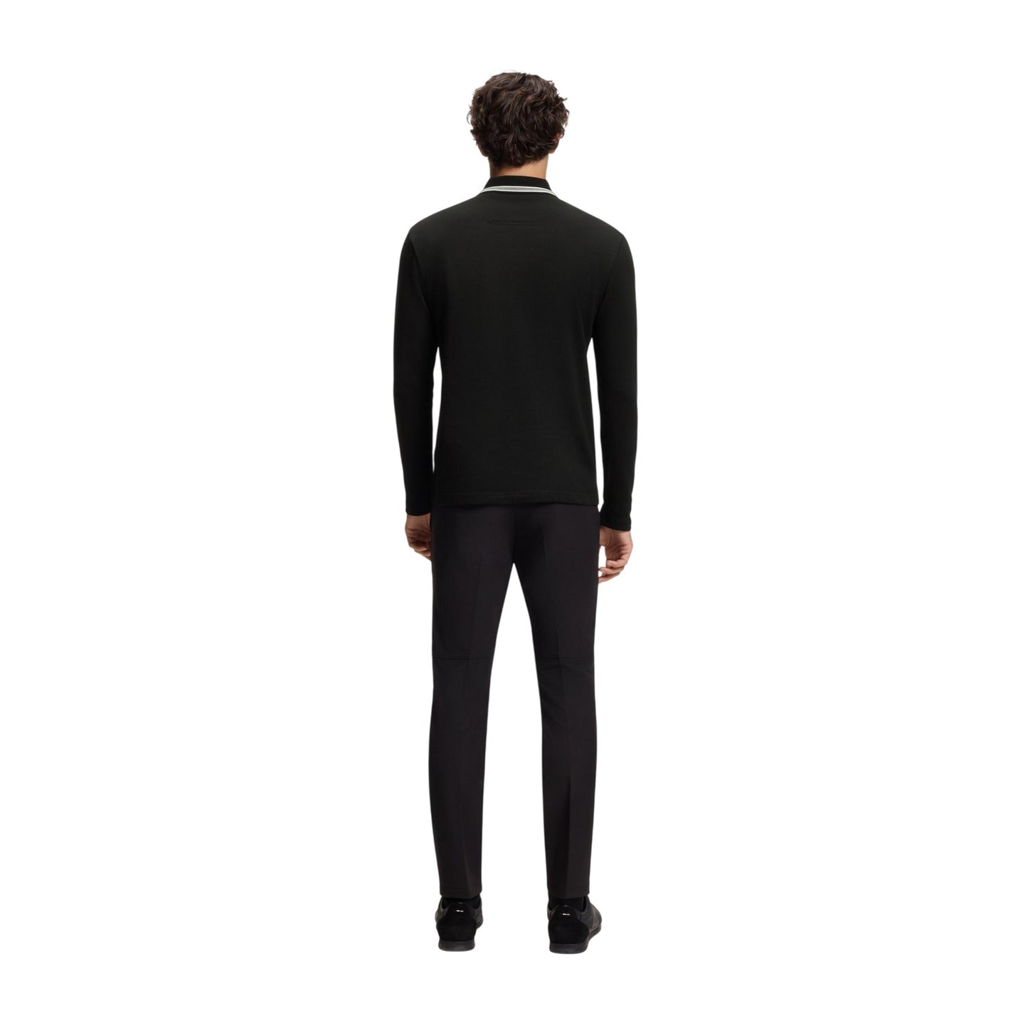 Black - Back - Boss Mens Plisy Long-Sleeved Polo Shirt