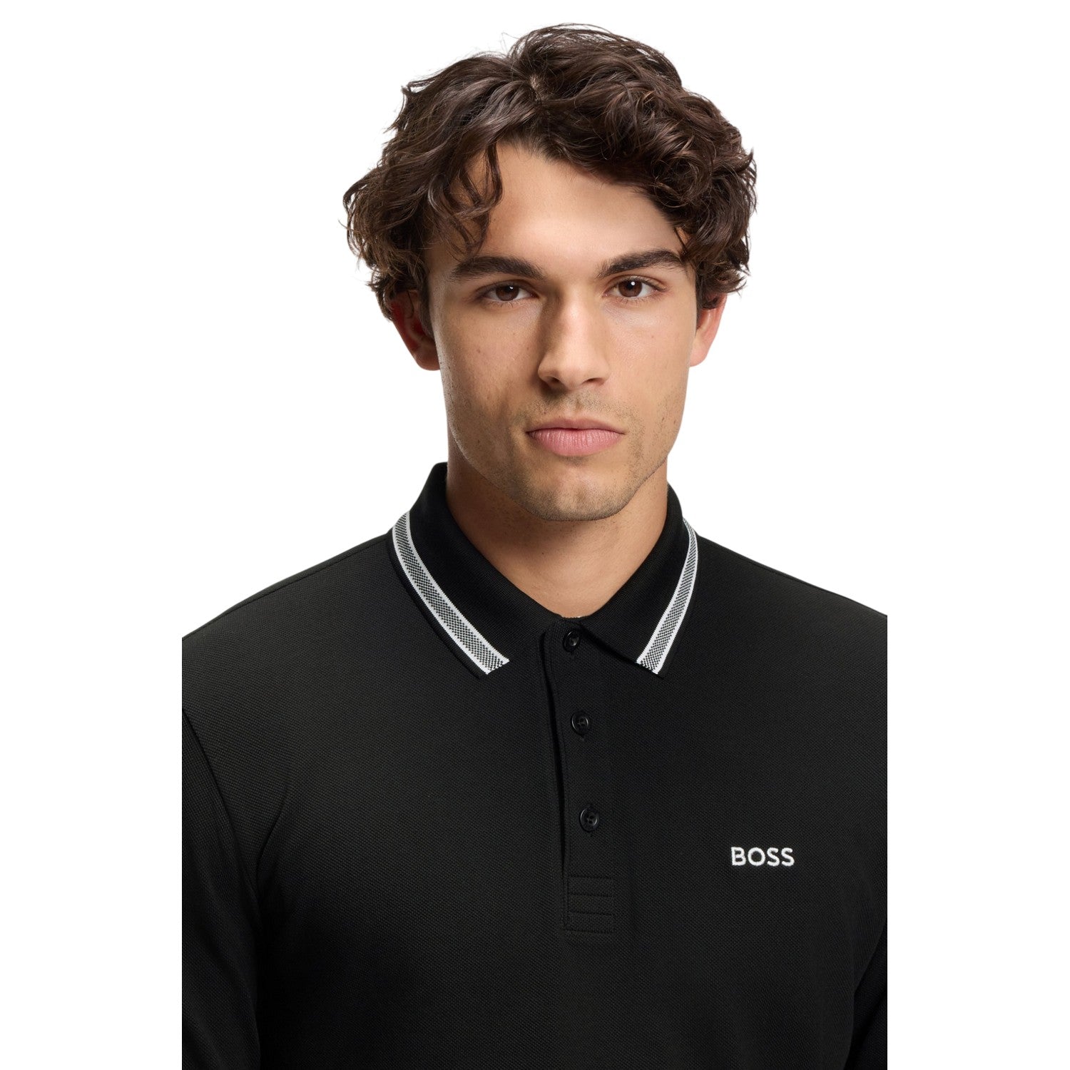 Black - Side - Boss Mens Plisy Long-Sleeved Polo Shirt