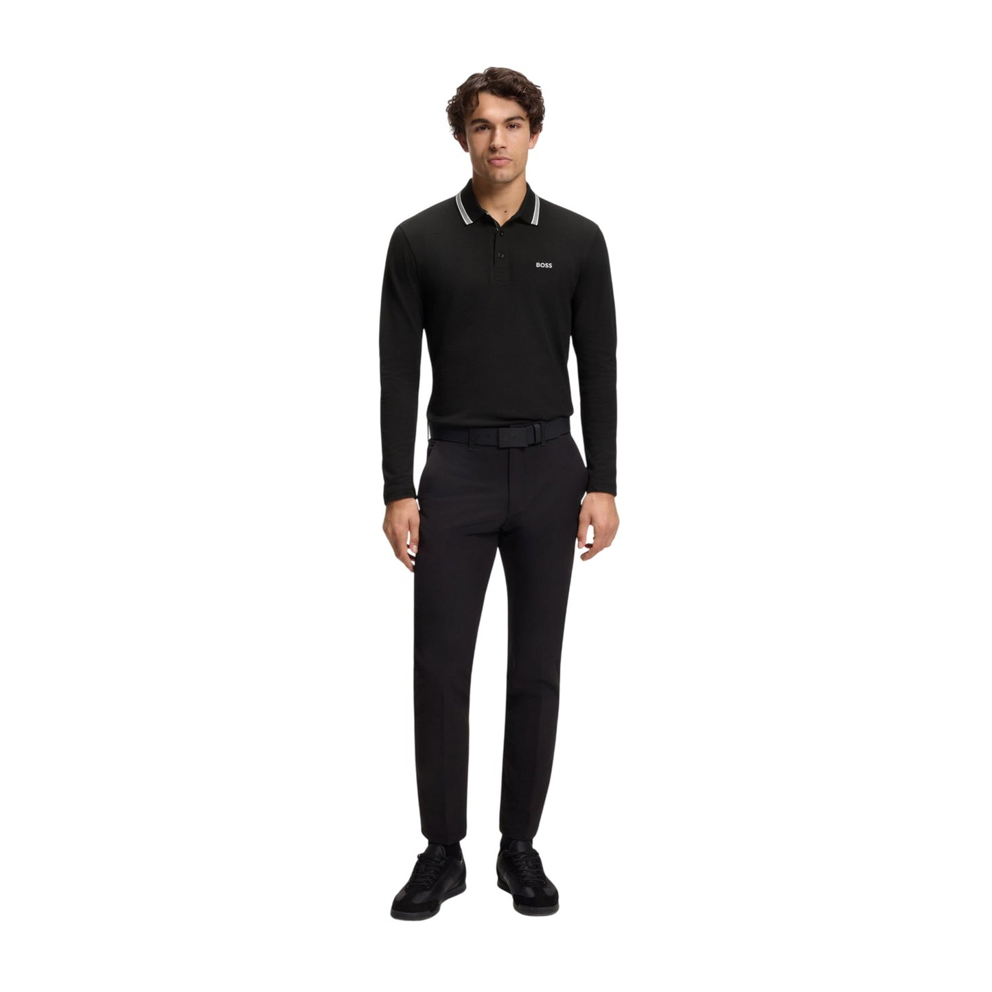 Black - Lifestyle - Boss Mens Plisy Long-Sleeved Polo Shirt